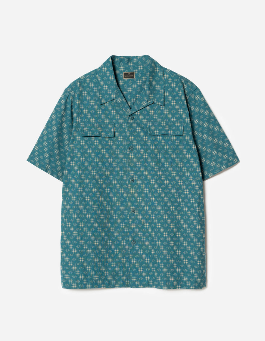 7320 Kasuri Cuban Collar Shirt Aizome Blue