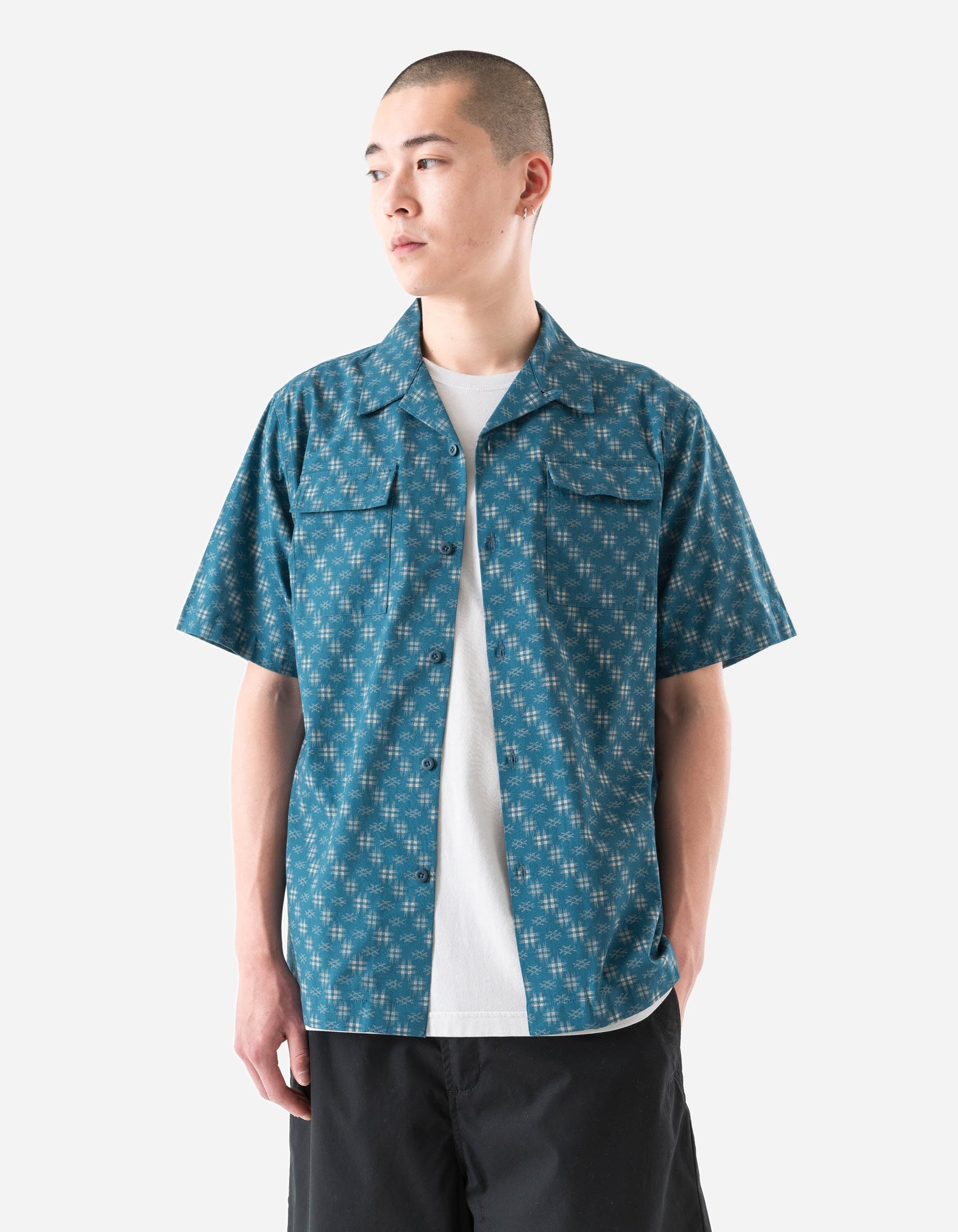 7320 Kasuri Cuban Collar Shirt Aizome Blue