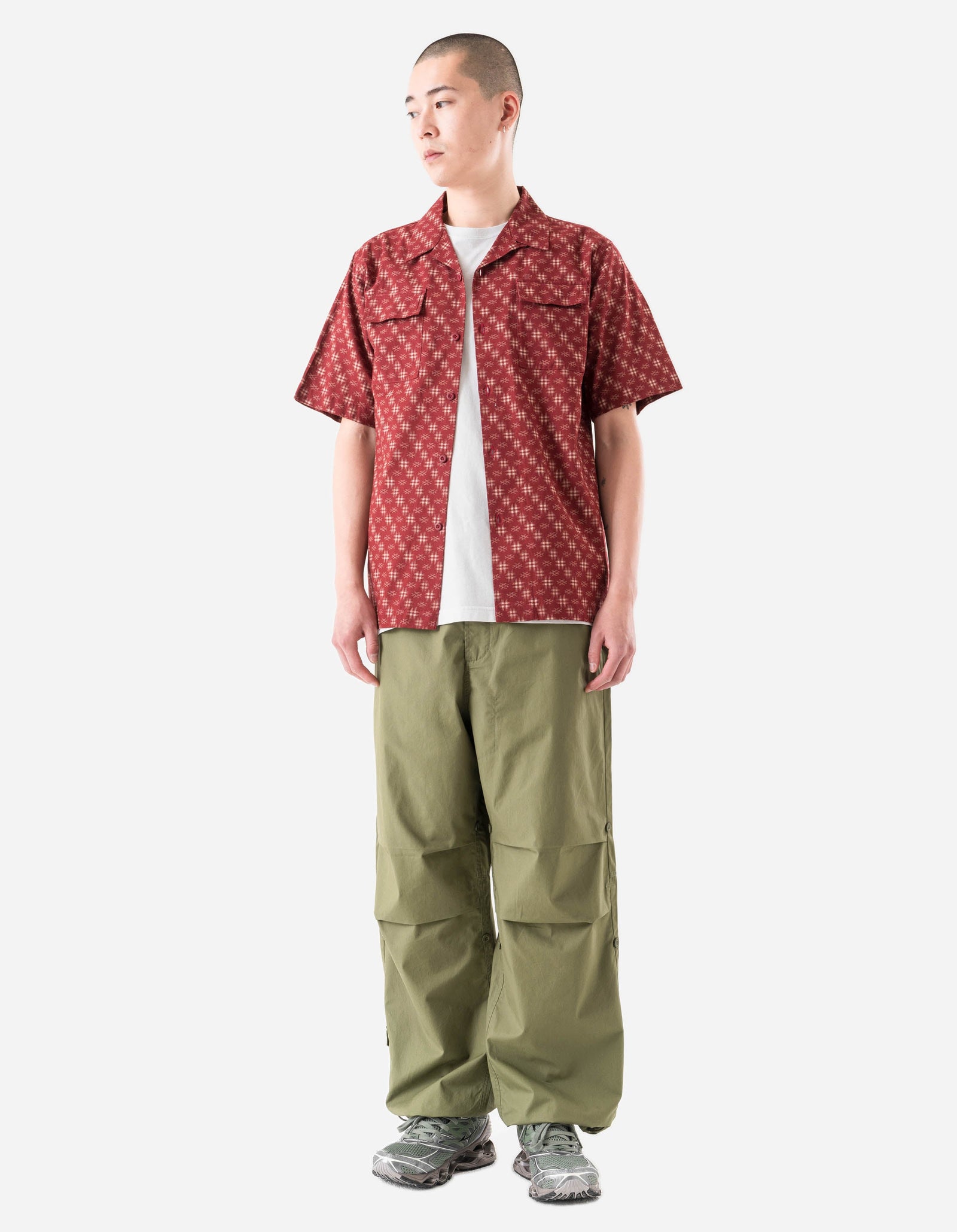 7320 Kasuri Cuban Collar Shirt Aka Red