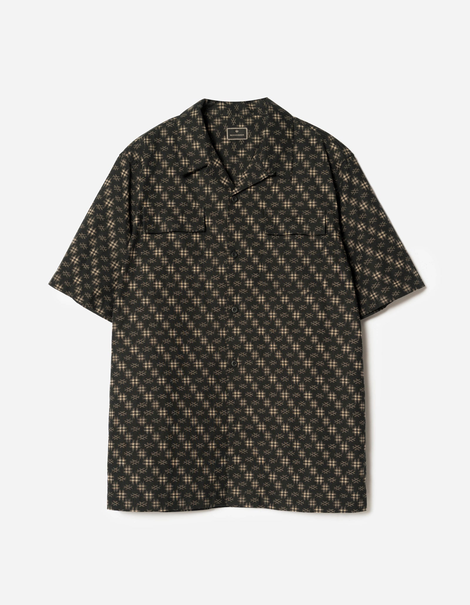 7320 Kasuri Cuban Collar Shirt Sumi Black