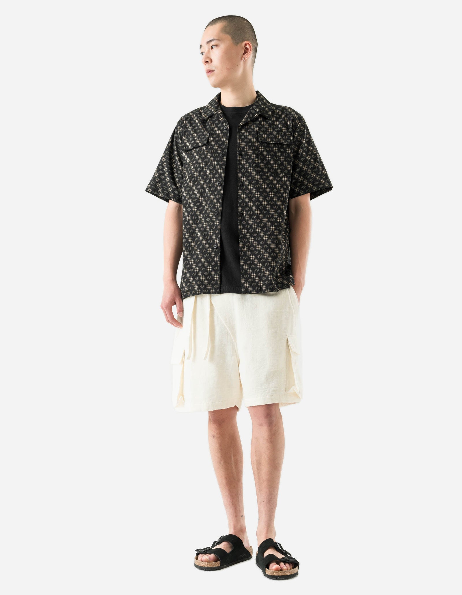 7320 Kasuri Cuban Collar Shirt Sumi Black