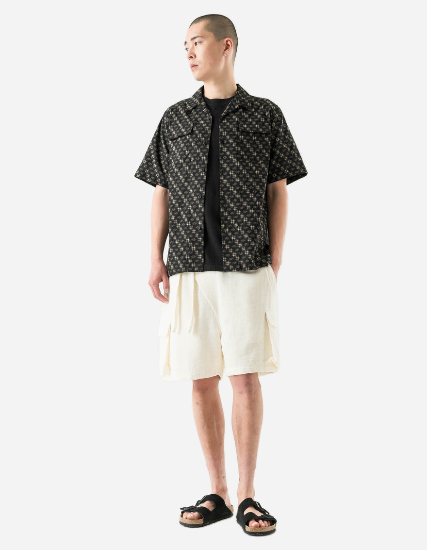 7320 Kasuri Cuban Collar Shirt Sumi Black