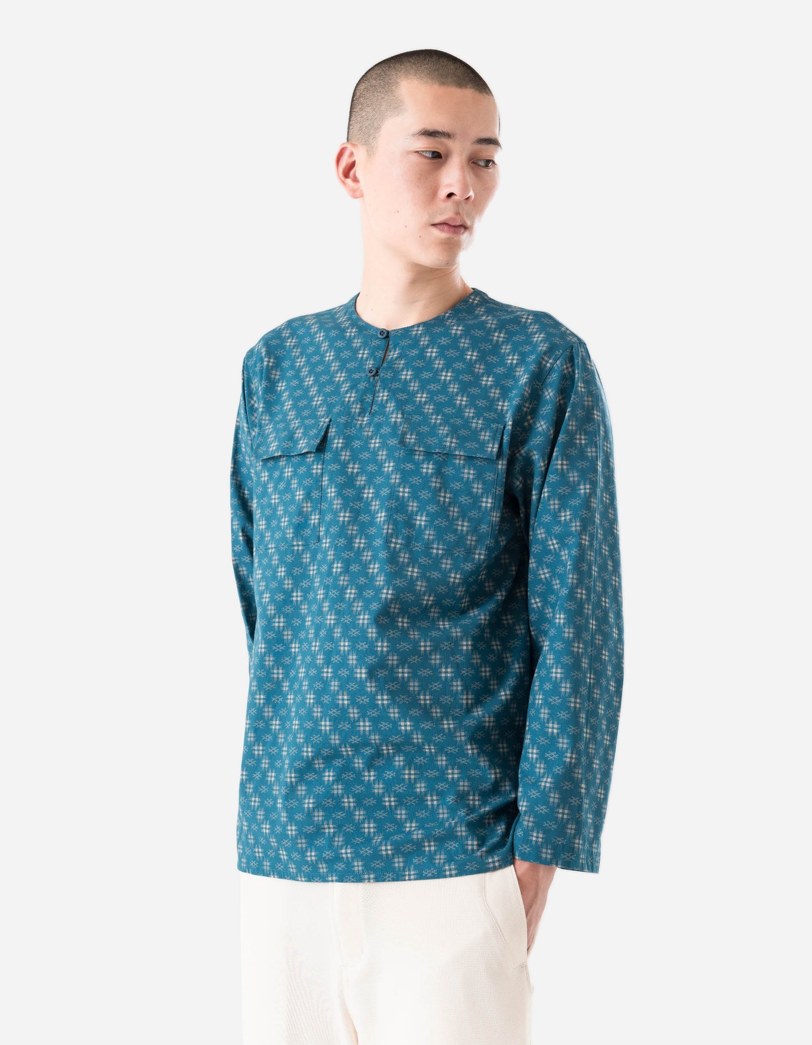 7321 Kasuri Kurta Shirt Aizome Blue