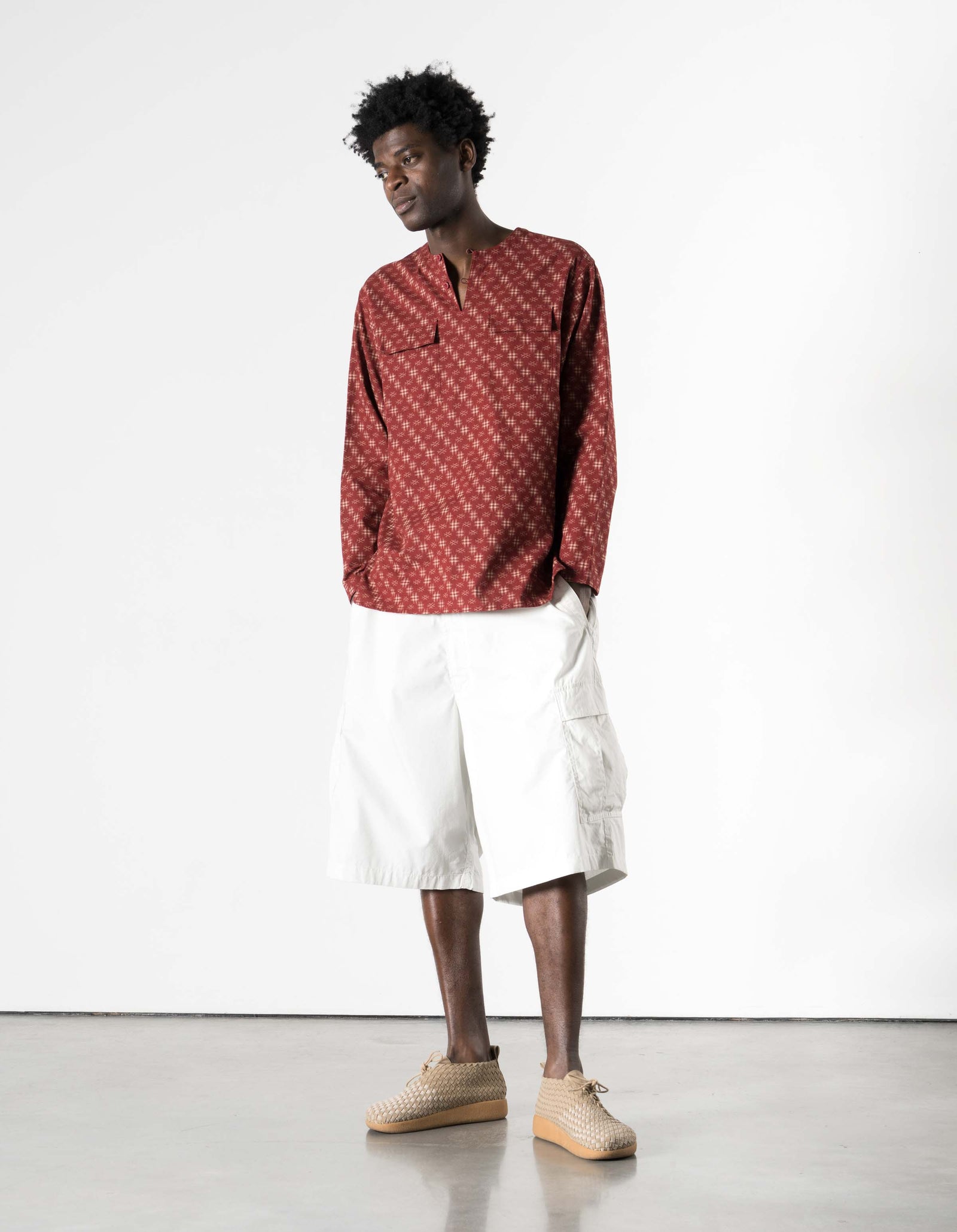 7321 Kasuri Kurta Shirt Aka Red