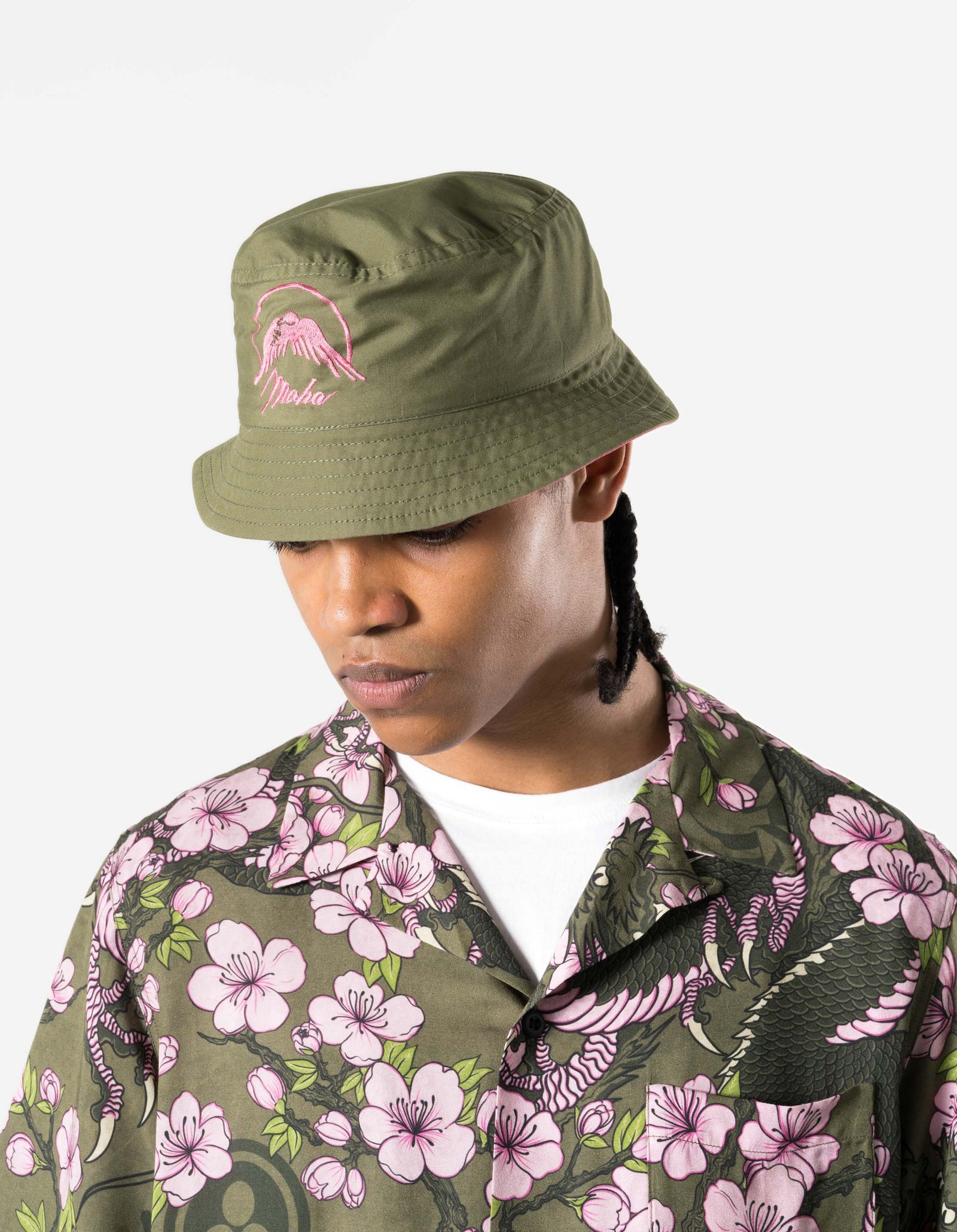 7346 Peace Dove Bucket Hat Olive/Pink