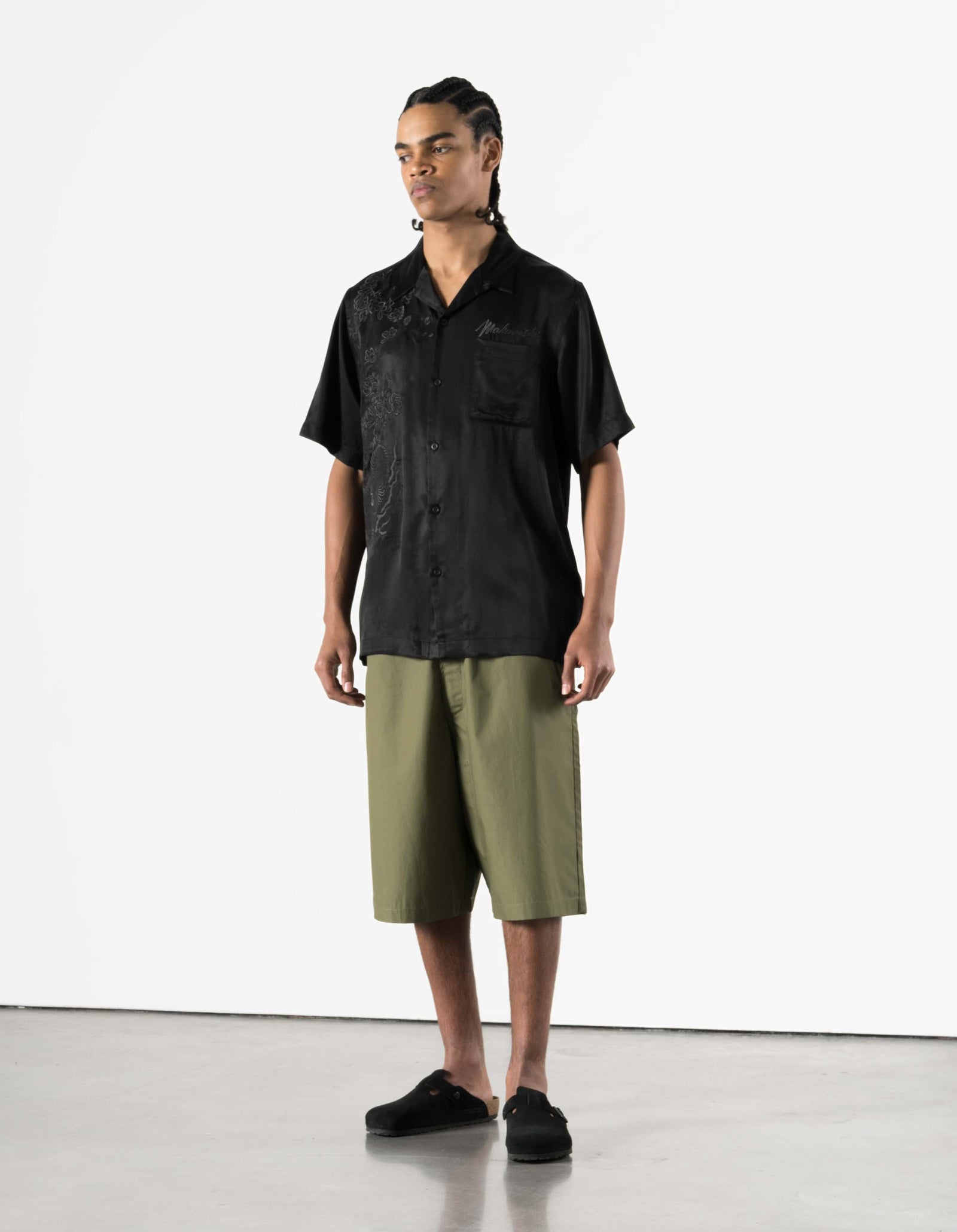 7364 Sakura Dragon Camp Collar Shirt Black