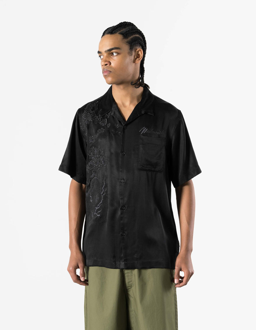 7364 Sakura Dragon Camp Collar Shirt Black