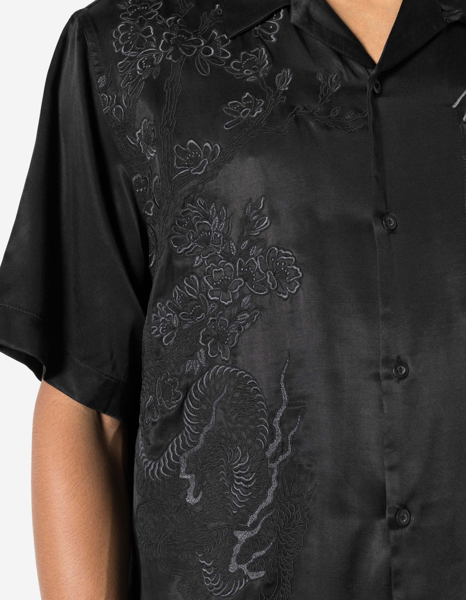 7364 Sakura Dragon Camp Collar Shirt Black