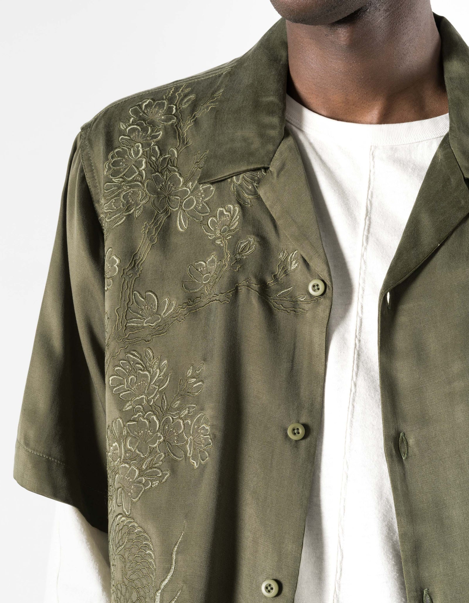 7364 Sakura Dragon Camp Collar Shirt Olive OG-107F