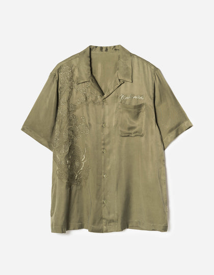 7364 Sakura Dragon Camp Collar Shirt Olive OG-107F