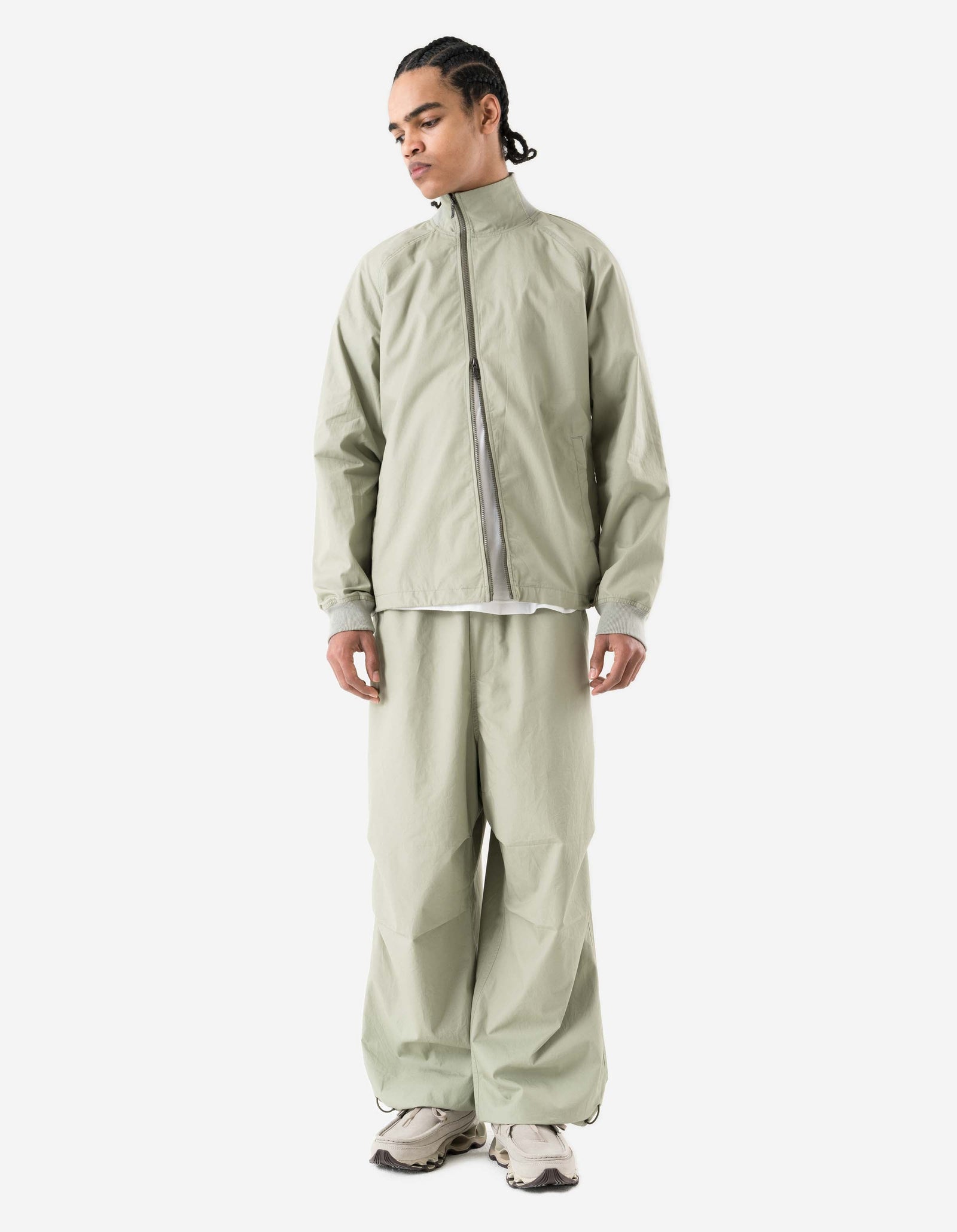 7211 Asym Woven Track Top Sage