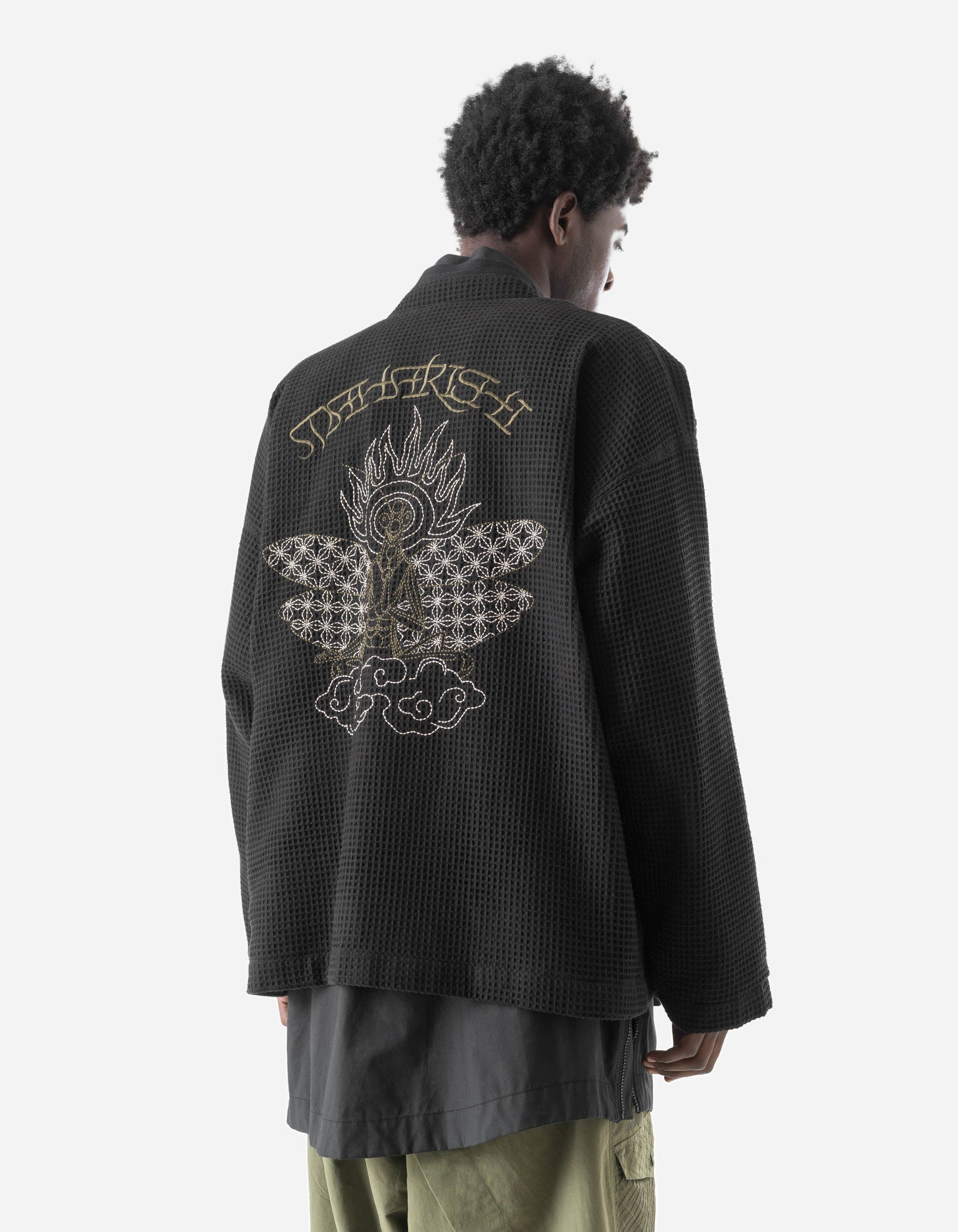 7564 Mantis Waffle Kimono Black